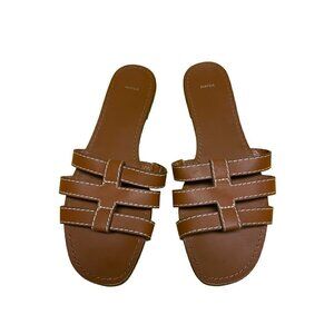 Parfois Brown Faux Leather Slide Sandals Size 38 | M5 | Chic Summer Flat Slides